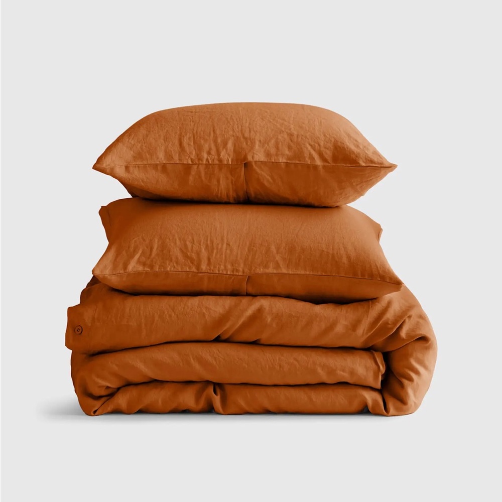 Quince European Linen Duvet Cover Set - Queen Terracotta